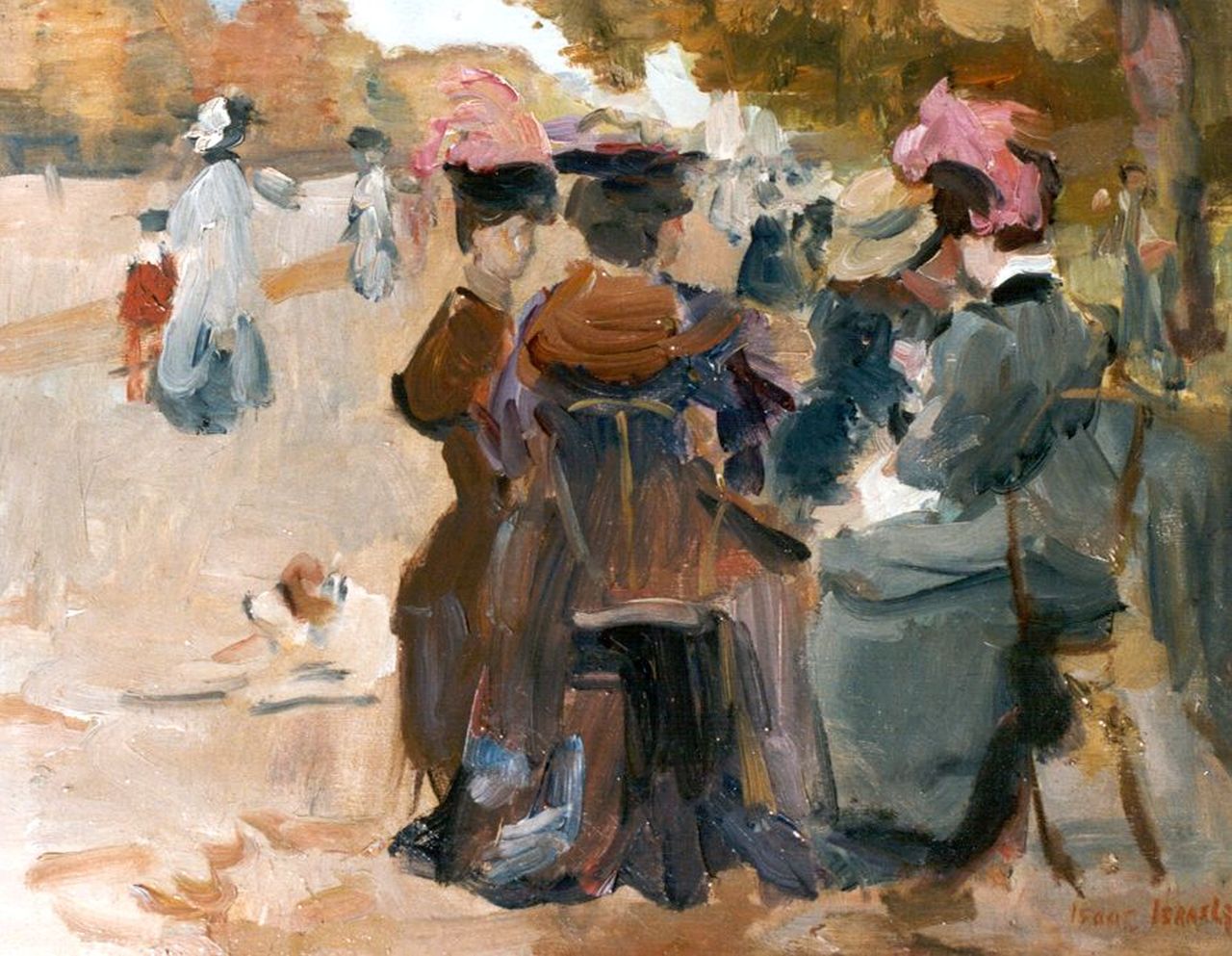 Israels I.L. | 'Isaac' Lazarus Israels, Vrouwen op een terras in Bois de Boulogne, olieverf op doek 32,5 x 41,0 cm, gesigneerd rechtsonder Israels I.L. | 'Isaac' Lazarus Israels, Vrouwen op een terras in Bois de Boulogne, olieverf op doek 32,5 x 41,0 cm, gesigneerd rechtsonder