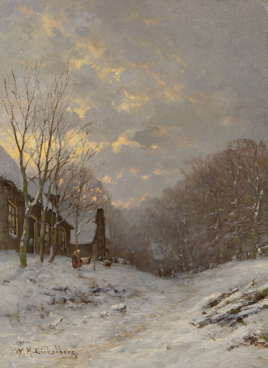 Eickelberg W.H. | Willem Hendrik Eickelberg | Schilderijen te koop aangeboden | Een besneeuwde bosweg, olieverf op doek 45,4 x 33,4 cm, gesigneerd linksonder en zonder lijst Eickelberg W.H. | Willem Hendrik Eickelberg | Schilderijen te koop aangeboden | Een besneeuwde bosweg, olieverf op doek 45,4 x 33,4 cm, gesigneerd linksonder en zonder lijst