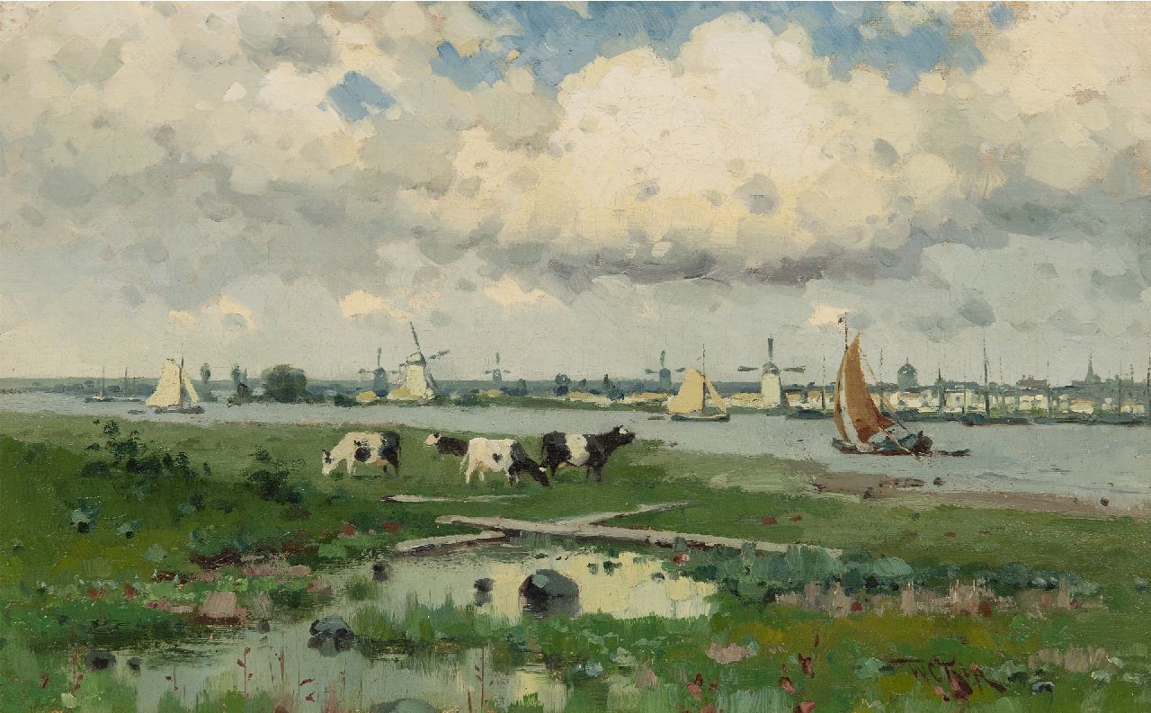 Rip W.C. | 'Willem' Cornelis Rip | Schilderijen te koop aangeboden | Zonnige dag bij Overschie, olieverf op doek 26,2 x 42,1 cm, gesigneerd rechtsonder Rip W.C. | 'Willem' Cornelis Rip | Schilderijen te koop aangeboden | Zonnige dag bij Overschie, olieverf op doek 26,2 x 42,1 cm, gesigneerd rechtsonder