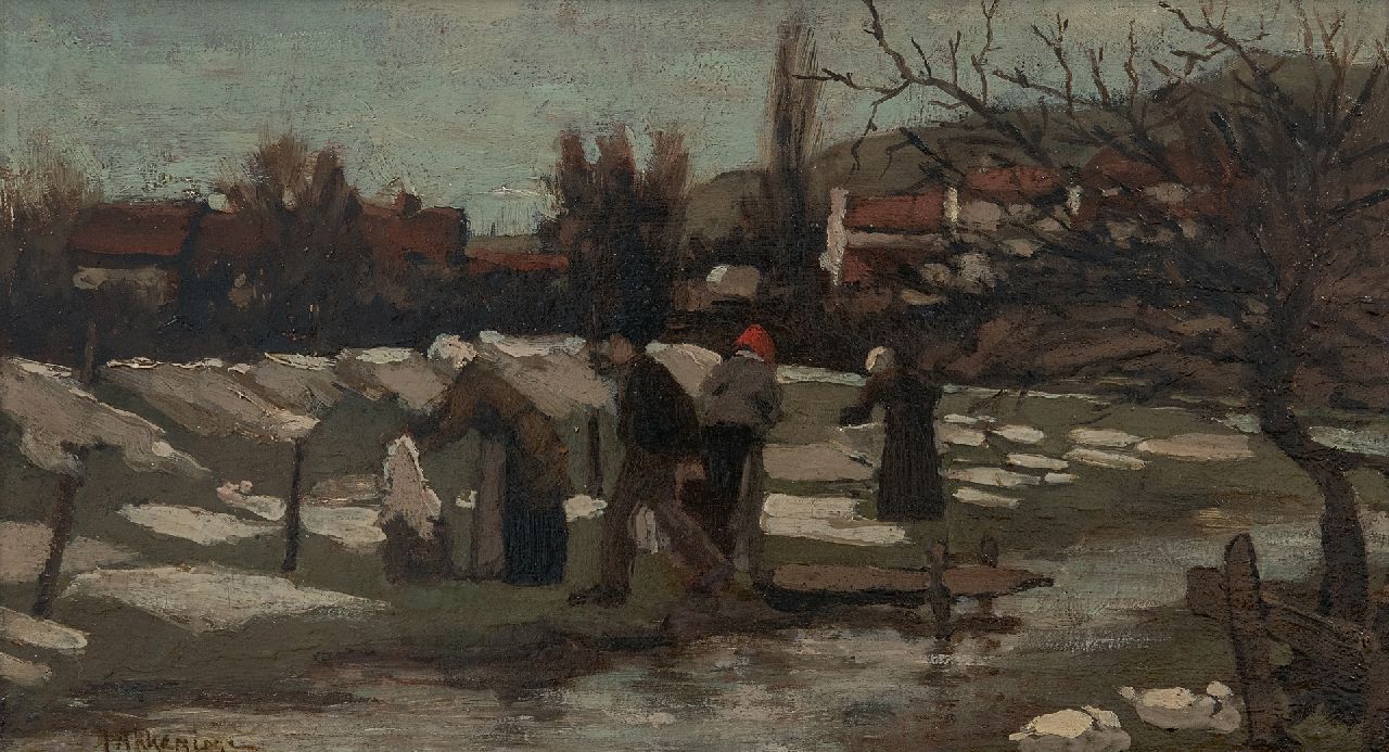 Akkeringa J.E.H.  | 'Johannes Evert' Hendrik Akkeringa | Schilderijen te koop aangeboden | Bleekveldje achter de duinen, olieverf op paneel 17,5 x 31,4 cm, gesigneerd linksonder