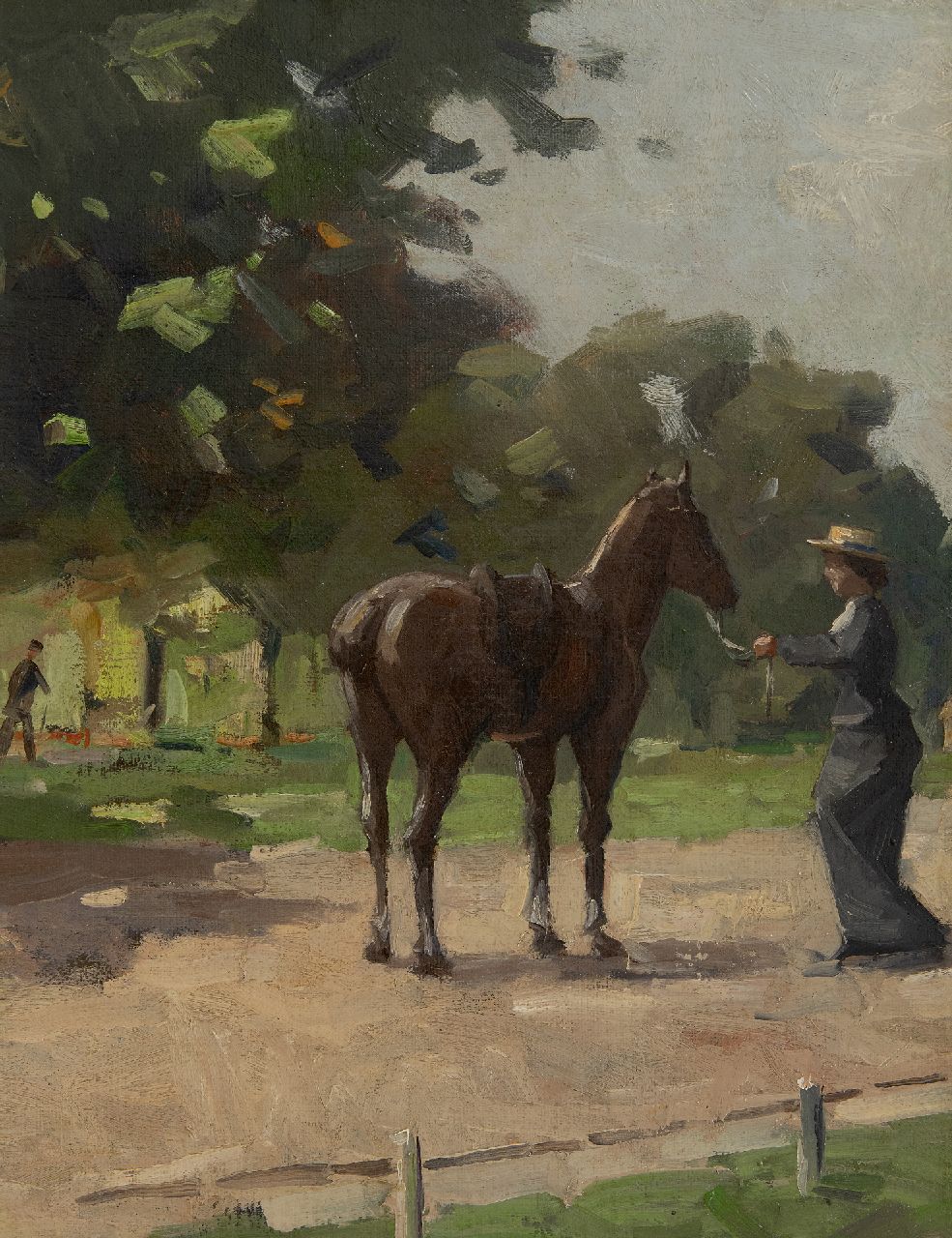 Ligtelijn E.J.  | Evert Jan Ligtelijn | Schilderijen te koop aangeboden | Klaar voor de rit in het park, olieverf op doek 41,5 x 32,0 cm