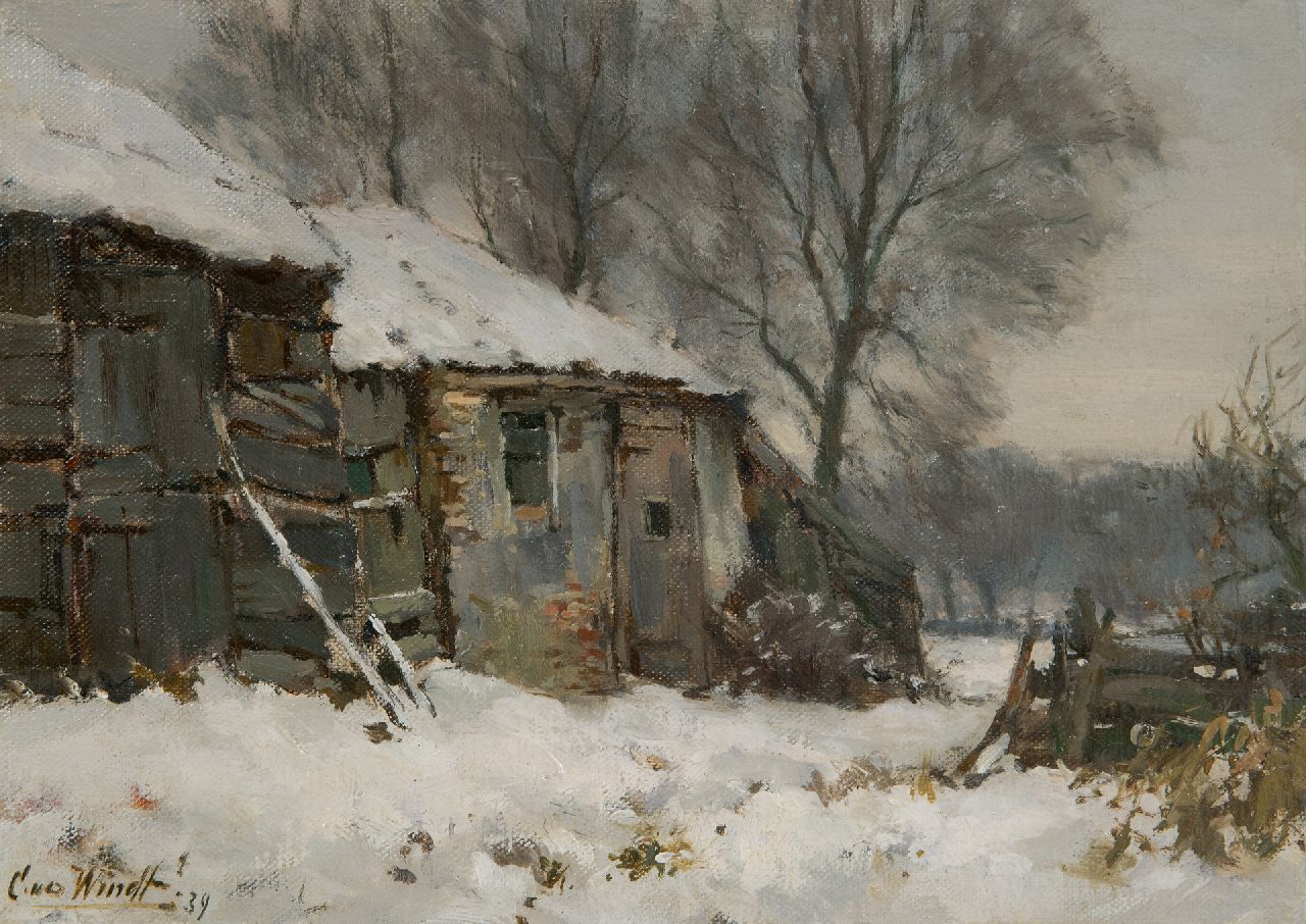 Windt Ch. van der | Christophe 'Chris' van der Windt, Boerderij in de sneeuw, olieverf op doek op paneel 21,5 x 29,8 cm, gesigneerd linksonder en gedateerd '39
