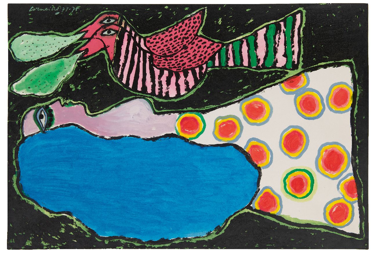 Corneille ('Corneille' Guillaume Beverloo) | Corneille ('Corneille' Guillaume Beverloo) | Aquarellen en tekeningen te koop aangeboden | Untitled (uit de serie Les aventures de Pinocchio), gouache over zeefdruk op papier 68,1 x 98,7 cm, gesigneerd linksboven en gedateerd '73-'75 Corneille ('Corneille' Guillaume Beverloo) | Corneille ('Corneille' Guillaume Beverloo) | Aquarellen en tekeningen te koop aangeboden | Untitled (uit de serie Les aventures de Pinocchio), gouache over zeefdruk op papier 68,1 x 98,7 cm, gesigneerd linksboven en gedateerd '73-'75