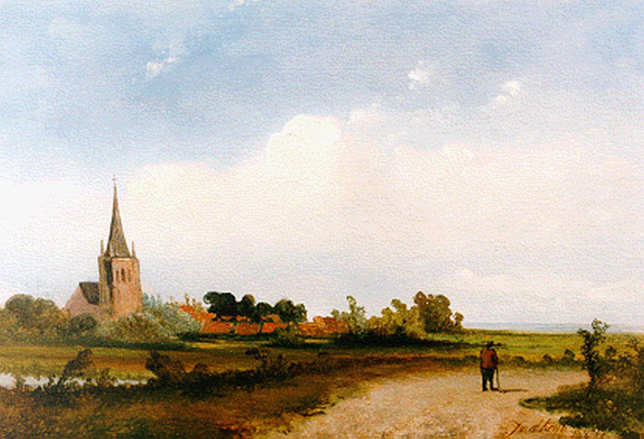 Kruk J.G. van der | Jacobus Gerardus van der Kruk, Landschap met dorpje, olieverf op paneel 16,7 x 24,8 cm, gesigneerd rechtsonder en gedateerd '50 Kruk J.G. van der | Jacobus Gerardus van der Kruk, Landschap met dorpje, olieverf op paneel 16,7 x 24,8 cm, gesigneerd rechtsonder en gedateerd '50