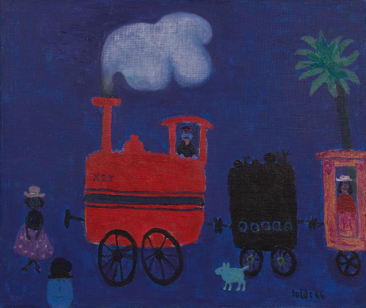 Roëde J. | Jan Roëde | Schilderijen te koop aangeboden | Nachttreintje, olieverf op doek 46,7 x 55,5 cm, gesigneerd rechtsonder en gedateerd '66 Roëde J. | Jan Roëde | Schilderijen te koop aangeboden | Nachttreintje, olieverf op doek 46,7 x 55,5 cm, gesigneerd rechtsonder en gedateerd '66