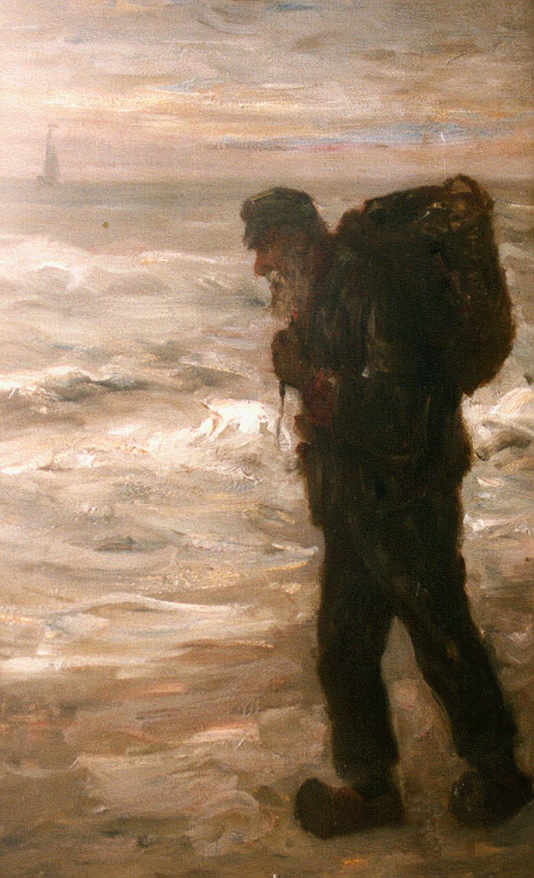 Hoog J.B. de | Johan 'Bernard' de Hoog, Strandjutter, olieverf op doek 49,6 x 30,2 cm, gesigneerd linksonder Hoog J.B. de | Johan 'Bernard' de Hoog, Strandjutter, olieverf op doek 49,6 x 30,2 cm, gesigneerd linksonder