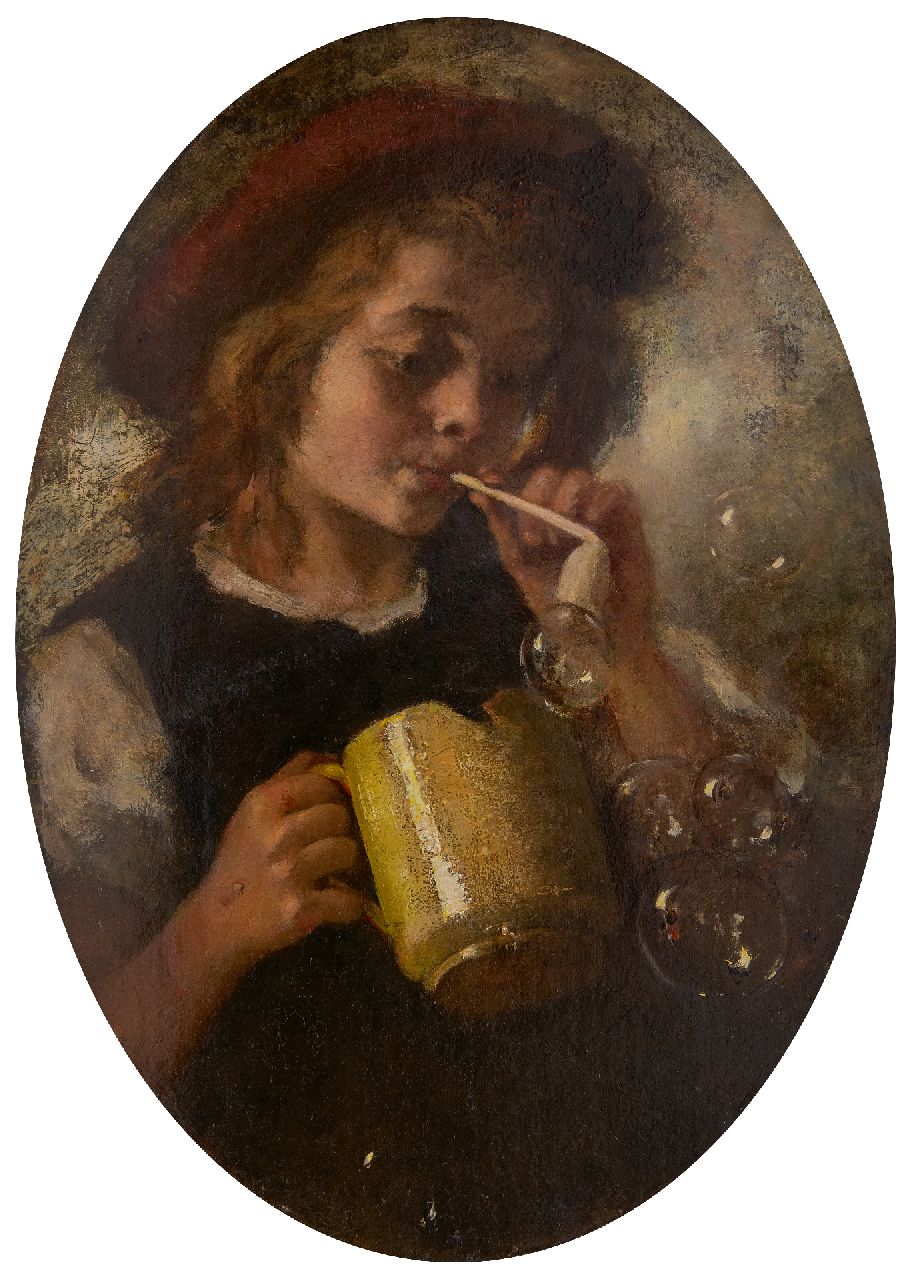 André Broedelet | Bellenblazende jongen, olieverf op eterniet, 43,0 x 30,1 cm André Broedelet | Bellenblazende jongen, olieverf op eterniet, 43,0 x 30,1 cm