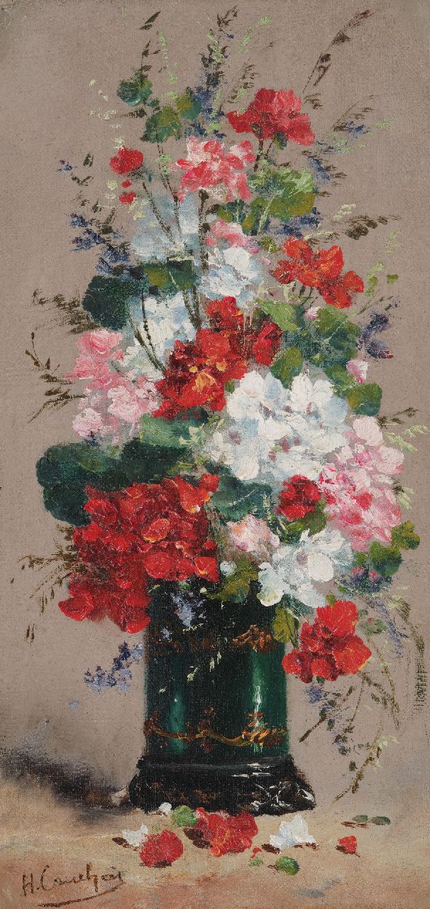 Cauchois E.H.  | Eugène-Henri Cauchois, Bloemstilleven, olieverf op doek 36,1 x 17,7 cm, gesigneerd linksonder en zonder lijst