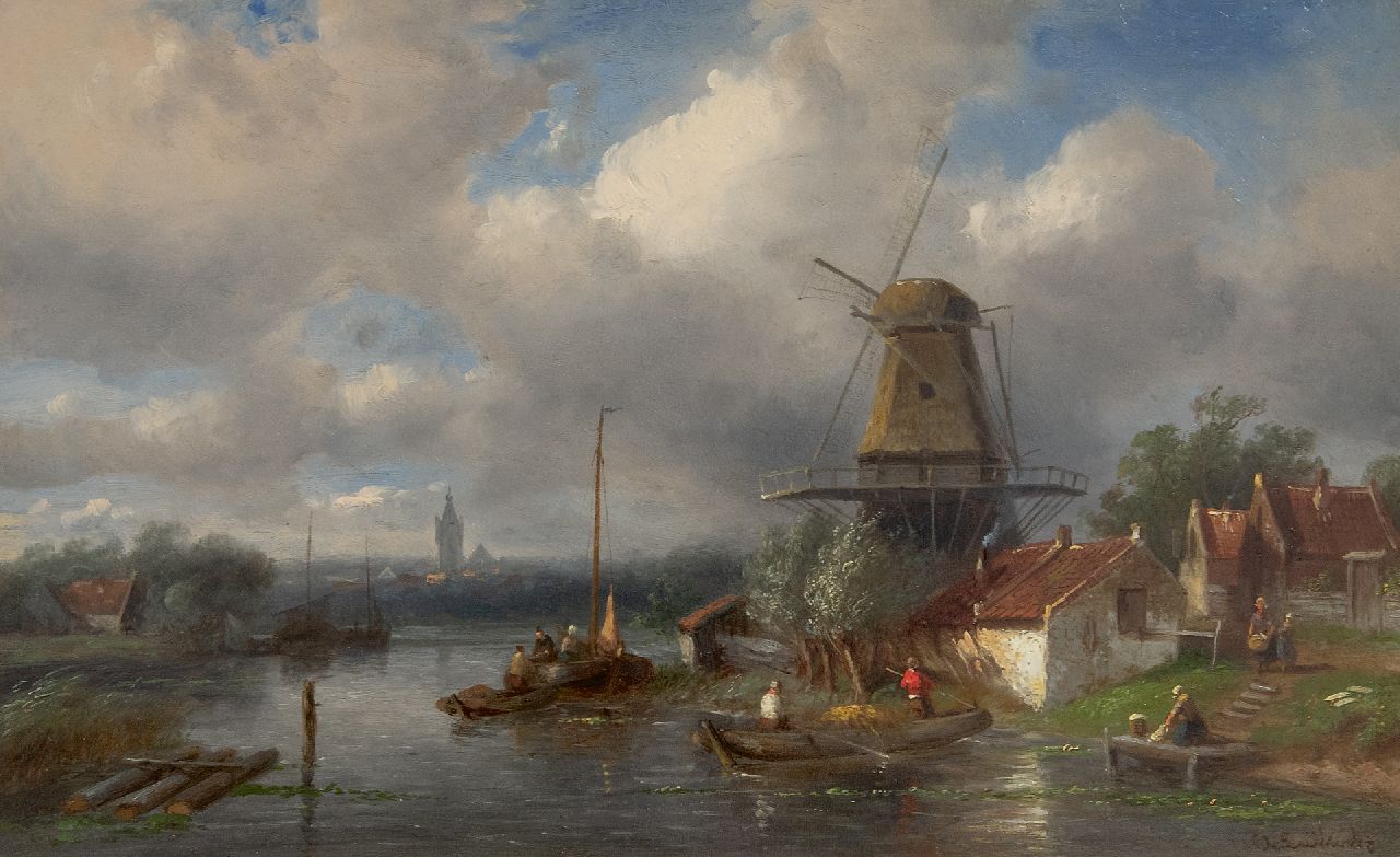 Leickert C.H.J. | 'Charles' Henri Joseph Leickert, Zomers riviergezicht (uitsluitend met winters pendant tezamen 20.000), olieverf op paneel 25,0 x 40,0 cm, gesigneerd rechtsonder Leickert C.H.J. | 'Charles' Henri Joseph Leickert, Zomers riviergezicht (uitsluitend met winters pendant tezamen 20.000), olieverf op paneel 25,0 x 40,0 cm, gesigneerd rechtsonder