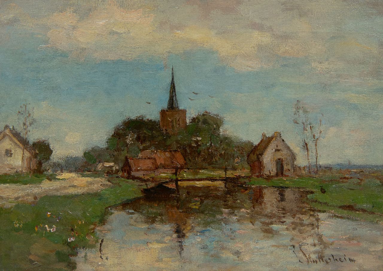 Stutterheim L.P.  | Lodewijk Philippus 'Louis' Stutterheim | Schilderijen te koop aangeboden | De kerk van Kortenhoef aan het water, olieverf op doek 25,4 x 35,5 cm, gesigneerd rechtsonder