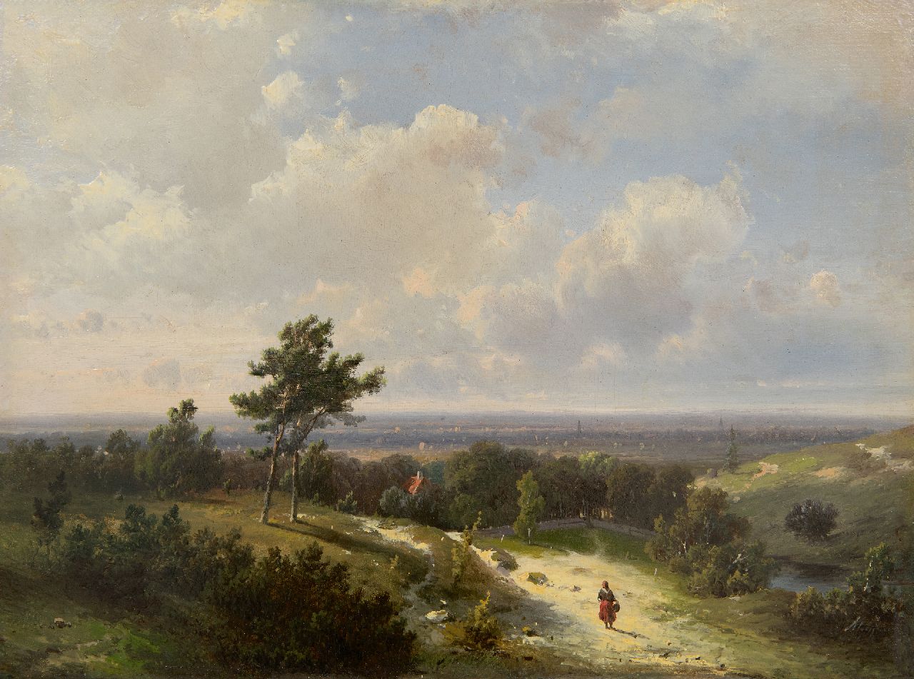 Kluyver P.L.F.  | 'Pieter' Lodewijk Francisco Kluyver | Schilderijen te koop aangeboden | Panoramisch zomerlandschap, olieverf op paneel 25,4 x 34,3 cm, gesigneerd rechtsonder