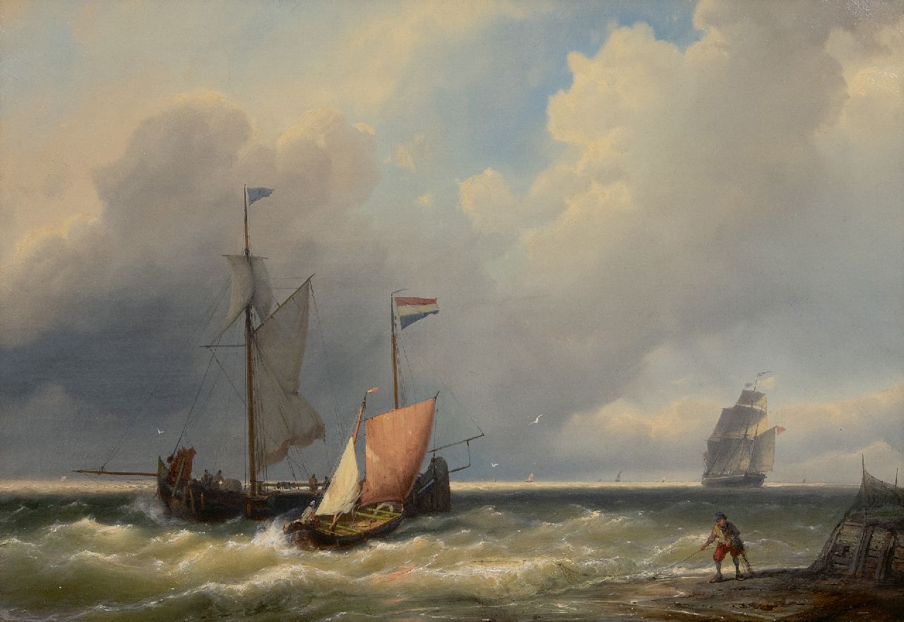 Koekkoek J.H.B. | Johannes Hermanus Barend 'Jan H.B.' Koekkoek | Schilderijen te koop aangeboden | Schepen voor de kust in een stevige bries, olieverf op doek 41,5 x 59,2 cm, gesigneerd rechtsonder Koekkoek J.H.B. | Johannes Hermanus Barend 'Jan H.B.' Koekkoek | Schilderijen te koop aangeboden | Schepen voor de kust in een stevige bries, olieverf op doek 41,5 x 59,2 cm, gesigneerd rechtsonder
