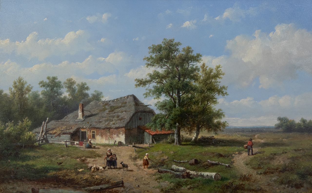 Wijngaerdt A.J. van | Anthonie Jacobus van Wijngaerdt | Schilderijen te koop aangeboden | Boerderij op het platteland, olieverf op paneel 27,5 x 43,5 cm, gesigneerd linksonder