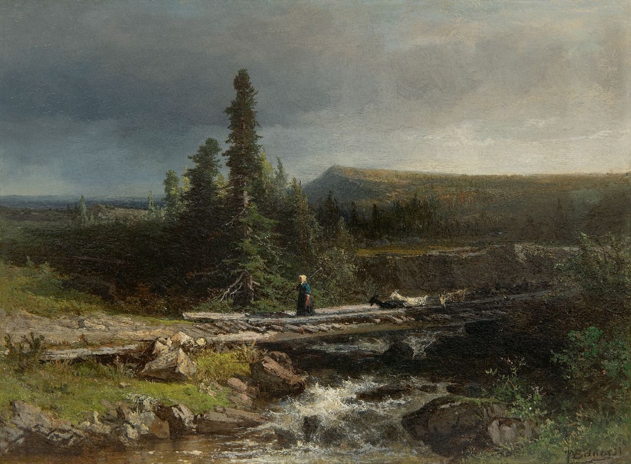 Bilders J.W.  | Johannes Warnardus Bilders | Schilderijen te koop aangeboden | Landschap met geitenhoedster, olieverf op paneel 28,4 x 38,5 cm, gesigneerd rechtsonder en zonder lijst