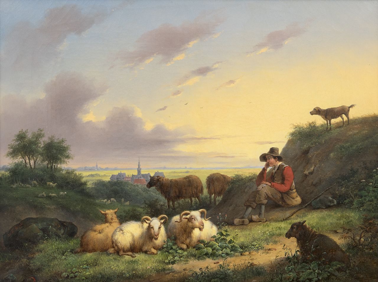 Berg S. van den | Simon van den Berg, Herder met schapen in Hollands landschap, olieverf op doek 42,2 x 56,1 cm, gesigneerd linksonder en te dateren ca. 1838 Berg S. van den | Simon van den Berg, Herder met schapen in Hollands landschap, olieverf op doek 42,2 x 56,1 cm, gesigneerd linksonder en te dateren ca. 1838