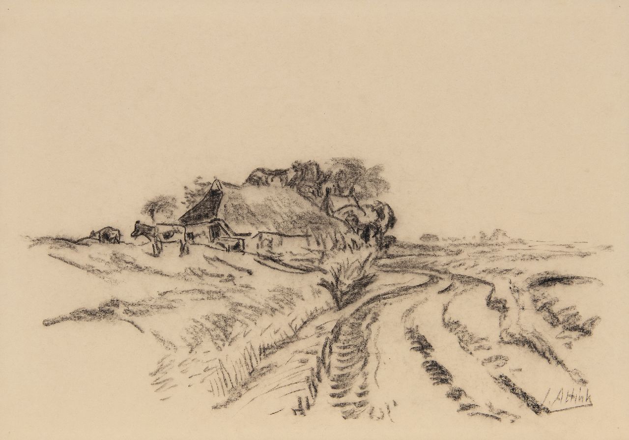 Altink J.  | Jan Altink, Landweg in Wierumerschouw, krijt op papier 35,3 x 50,0 cm, gesigneerd rechtsonder en zonder lijst