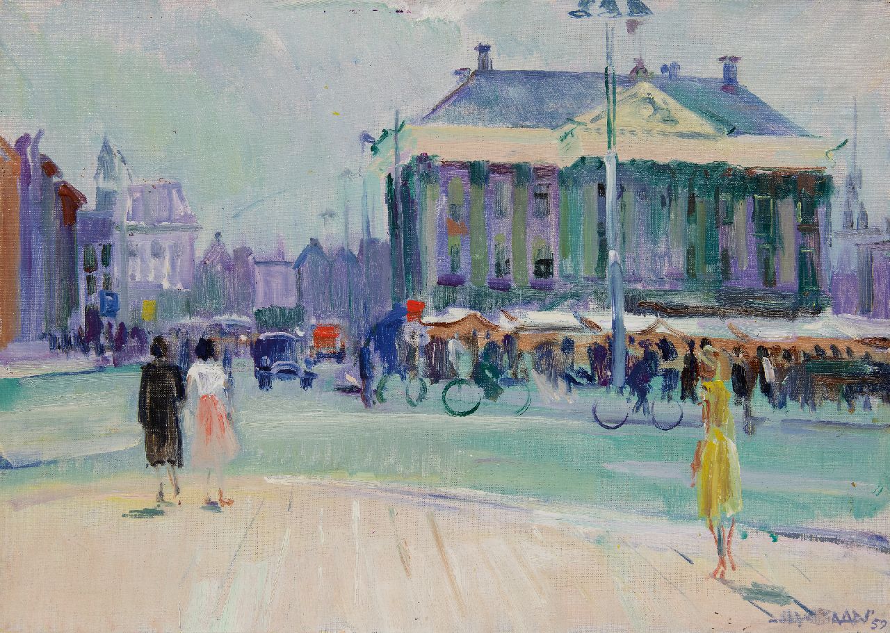 Baan J.L. van der | 'Jan' Lucas van der Baan, De Grote Markt in Groningen, 1959, olieverf op doek 50,4 x 70,1 cm, gesigneerd rechtsonder en gedateerd '59