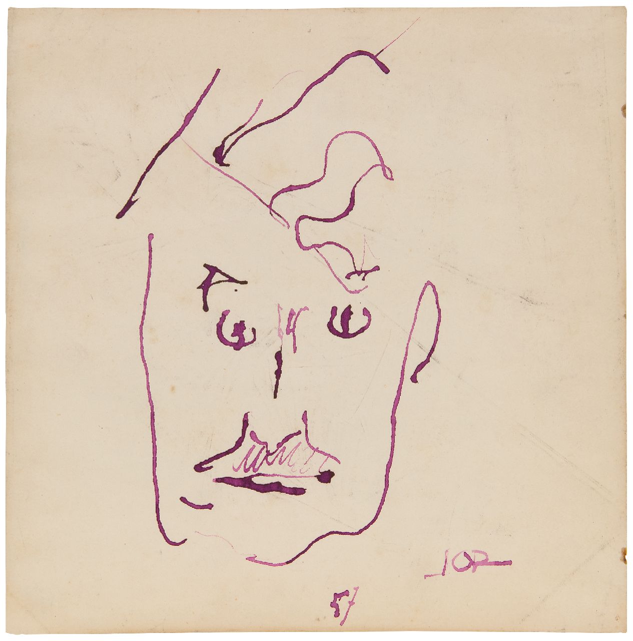 Jordens J.G.  | 'Jan' Gerrit Jordens | Aquarellen en tekeningen te koop aangeboden | Zelfportret van de kunstenaar, inkt op papier 26,7 x 26,4 cm, gesigneerd rechtsonder en gedateerd '57