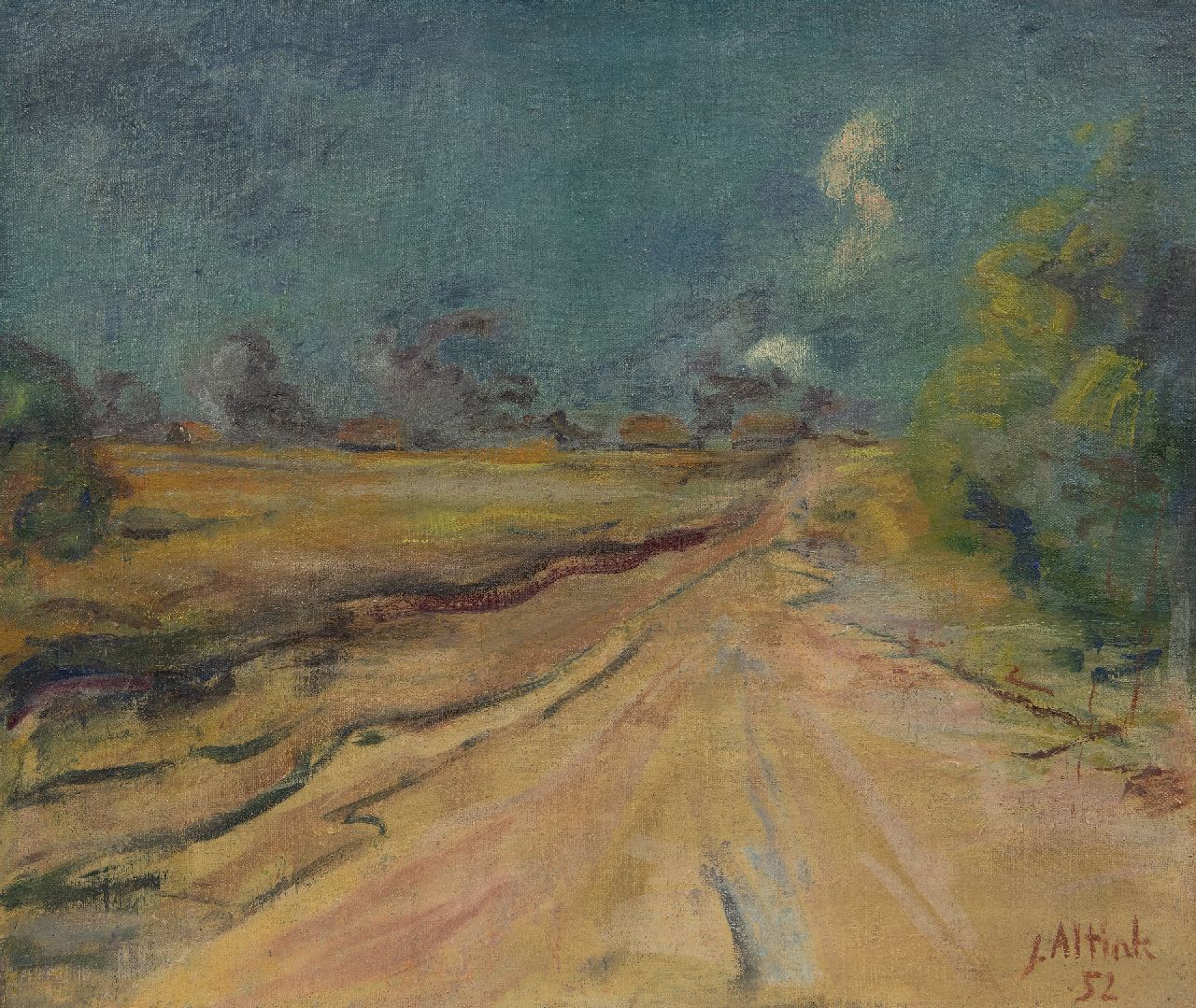 Altink J. | Jan Altink | Schilderijen te koop aangeboden | Zomerse landweg, olieverf op doek 50,3 x 60,1 cm, gesigneerd rechtsonder en gedateerd '52 Altink J. | Jan Altink | Schilderijen te koop aangeboden | Zomerse landweg, olieverf op doek 50,3 x 60,1 cm, gesigneerd rechtsonder en gedateerd '52