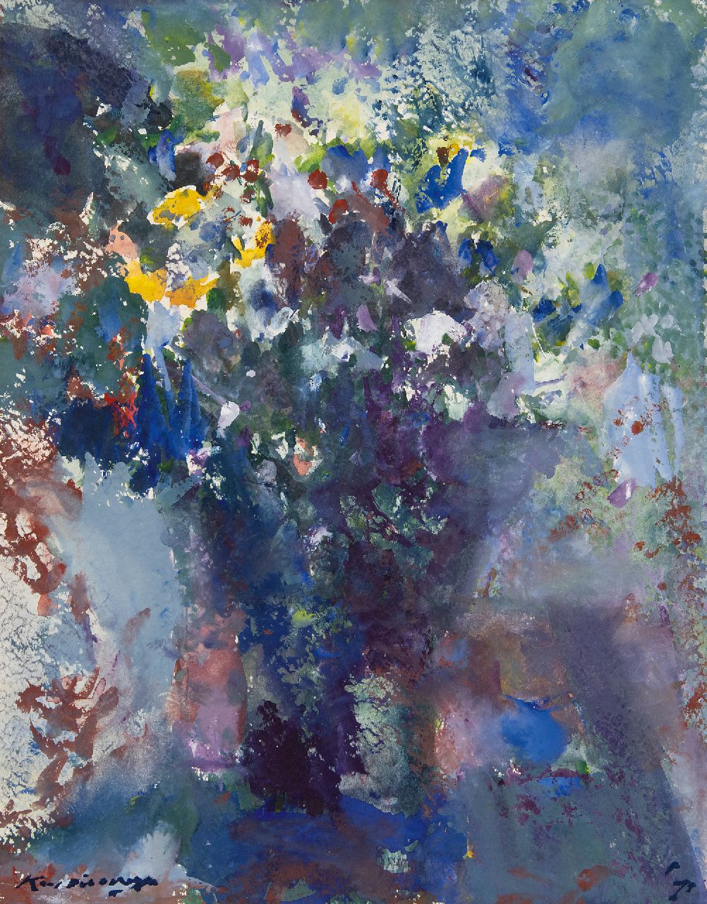 Verwey K.  | Kees Verwey | Aquarellen en tekeningen te koop aangeboden | Bloemstilleven, aquarel op papier 51,0 x 40,5 cm, gesigneerd linksonder en gedateerd '75