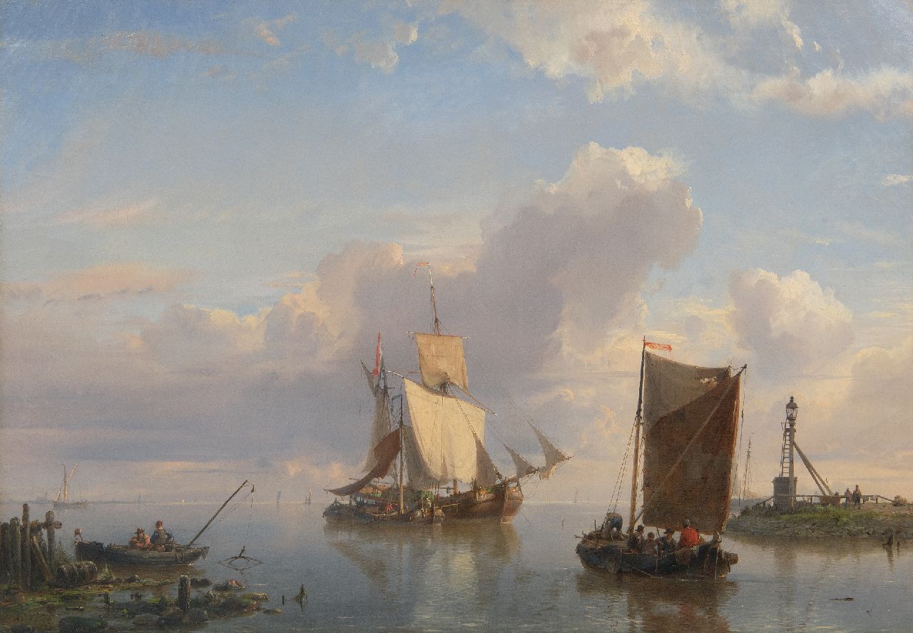 Koekkoek H. | Hermanus Koekkoek | Schilderijen te koop aangeboden | Zeilschepen en vissers bij een havenhoofd, olieverf op doek 38,3 x 54,5 cm, gesigneerd linksonder en gedateerd 1858 Koekkoek H. | Hermanus Koekkoek | Schilderijen te koop aangeboden | Zeilschepen en vissers bij een havenhoofd, olieverf op doek 38,3 x 54,5 cm, gesigneerd linksonder en gedateerd 1858