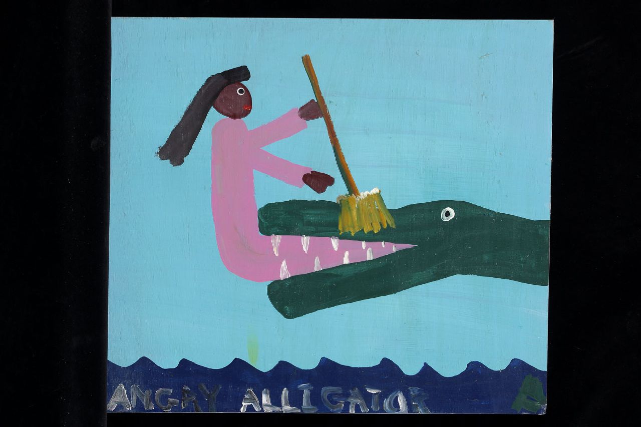 Brown T. | Timothy 'Tim' Brown, Angry alligator, acryl op paneel 38,0 x 42,0 cm, gesigneerd rechtsonder met initialen Brown T. | Timothy 'Tim' Brown, Angry alligator, acryl op paneel 38,0 x 42,0 cm, gesigneerd rechtsonder met initialen