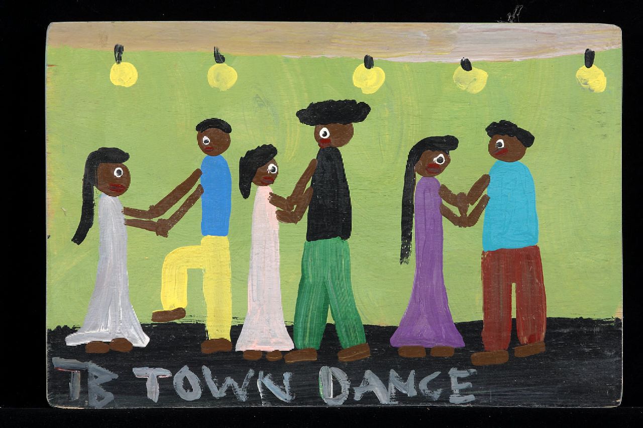 Brown T. | Timothy 'Tim' Brown, Town dance, acryl op paneel 24,0 x 36,0 cm, gesigneerd linksonder met initialen Brown T. | Timothy 'Tim' Brown, Town dance, acryl op paneel 24,0 x 36,0 cm, gesigneerd linksonder met initialen