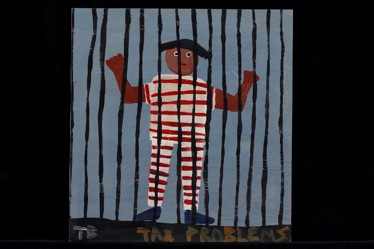 Brown T. | Timothy 'Tim' Brown, Tax problems, acryl op paneel 40,0 x 38,0 cm, gesigneerd linksonder met initialen Brown T. | Timothy 'Tim' Brown, Tax problems, acryl op paneel 40,0 x 38,0 cm, gesigneerd linksonder met initialen