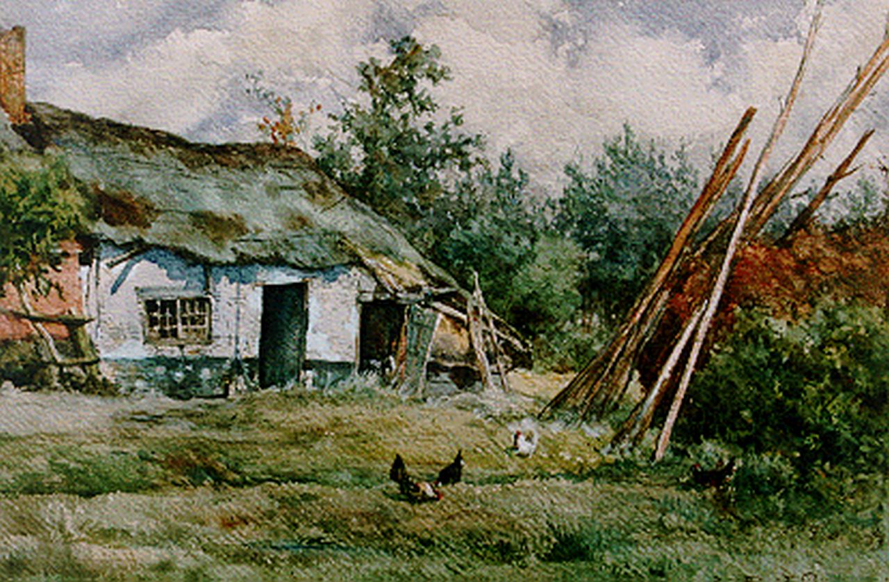 Roelofs W. | Willem Roelofs, Boerderij met kippen te Putten, aquarel op papier 29,5 x 45,0 cm, gesigneerd rechtsonder en gedateerd 1876 Roelofs W. | Willem Roelofs, Boerderij met kippen te Putten, aquarel op papier 29,5 x 45,0 cm, gesigneerd rechtsonder en gedateerd 1876