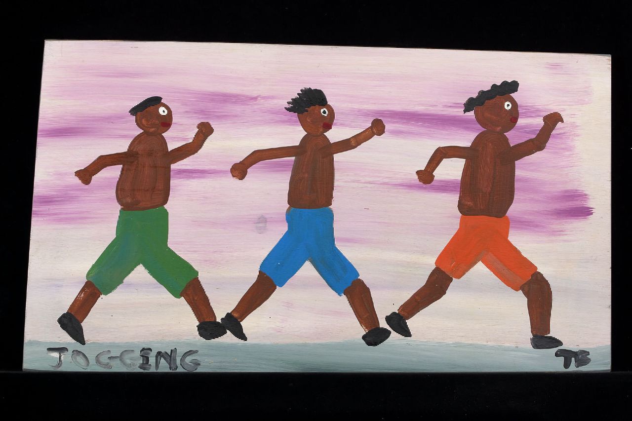 Brown T. | Timothy 'Tim' Brown, Jogging, acryl op paneel 34,0 x 61,0 cm, gesigneerd rechtsonder met initialen Brown T. | Timothy 'Tim' Brown, Jogging, acryl op paneel 34,0 x 61,0 cm, gesigneerd rechtsonder met initialen