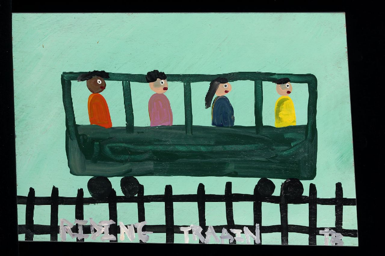 Brown T. | Timothy 'Tim' Brown, Riding train, acryl op paneel 33,0 x 48,0 cm, gesigneerd rechtsonder met initialen Brown T. | Timothy 'Tim' Brown, Riding train, acryl op paneel 33,0 x 48,0 cm, gesigneerd rechtsonder met initialen