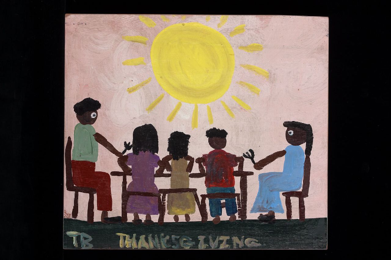 Brown T. | Timothy 'Tim' Brown, Thanksgiving, acryl op paneel 39,0 x 43,0 cm, gesigneerd linksonder met initialen Brown T. | Timothy 'Tim' Brown, Thanksgiving, acryl op paneel 39,0 x 43,0 cm, gesigneerd linksonder met initialen