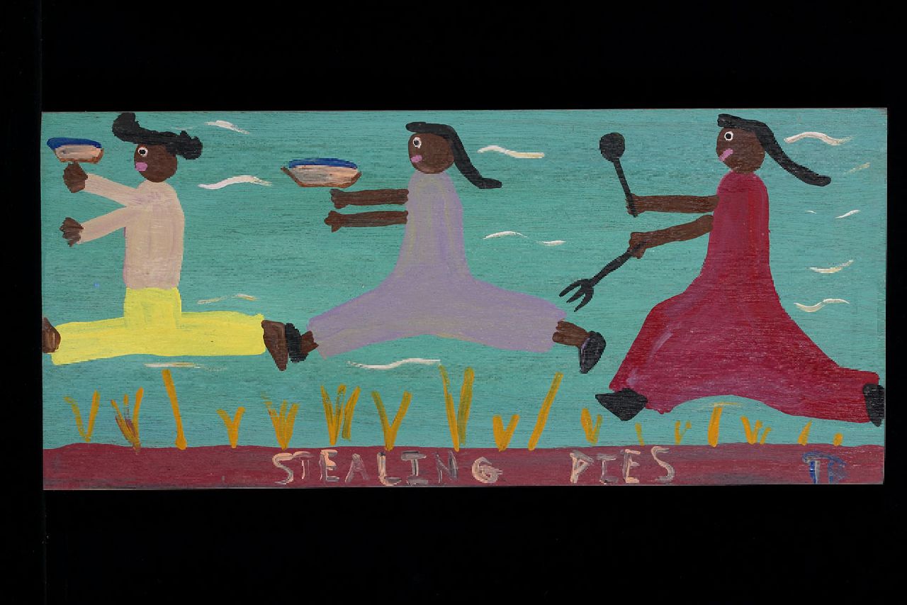 Brown T.  | Timothy 'Tim' Brown, Stealing pies, acryl op paneel 25,0 x 55,0 cm, gesigneerd rechtsonder met initialen