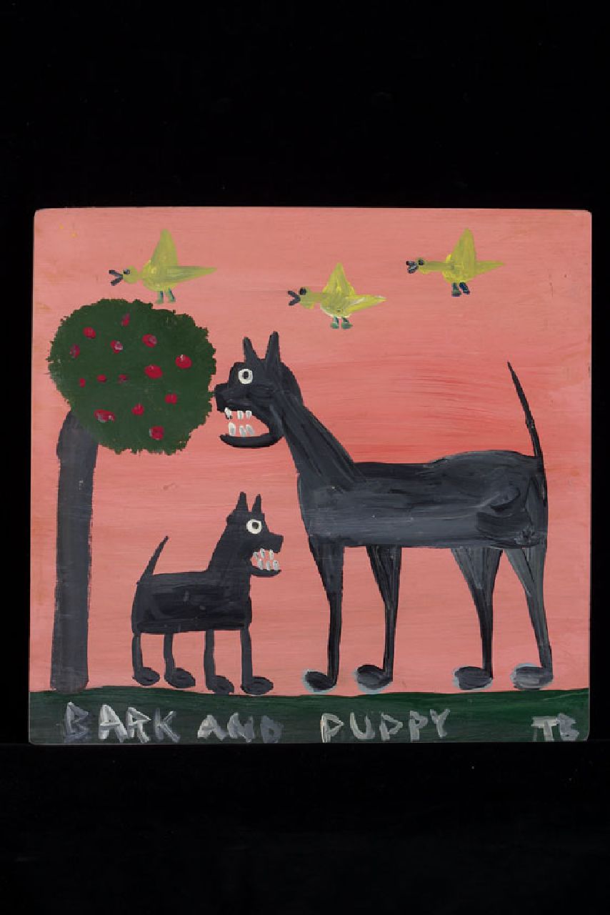 Brown T. | Timothy 'Tim' Brown, Bark and puppy, acryl op paneel 41,0 x 43,0 cm, gesigneerd rechtsonder met initialen Brown T. | Timothy 'Tim' Brown, Bark and puppy, acryl op paneel 41,0 x 43,0 cm, gesigneerd rechtsonder met initialen