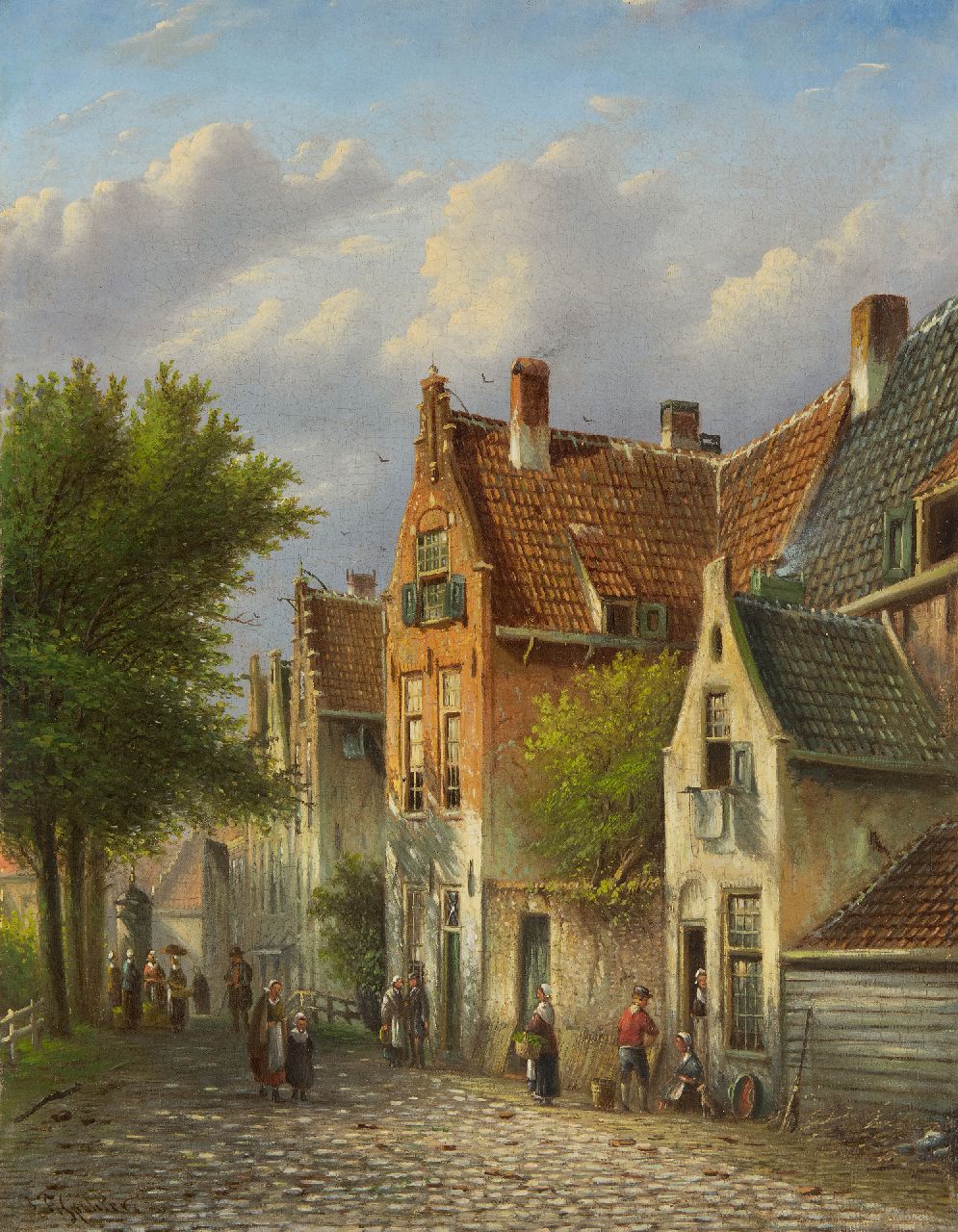 Spohler J.F. | Johannes Franciscus Spohler | Schilderijen te koop aangeboden | Bedrijvigheid in Hollands straatje, olieverf op doek 45,4 x 35,6 cm, gesigneerd linksonder en zonder lijst Spohler J.F. | Johannes Franciscus Spohler | Schilderijen te koop aangeboden | Bedrijvigheid in Hollands straatje, olieverf op doek 45,4 x 35,6 cm, gesigneerd linksonder en zonder lijst