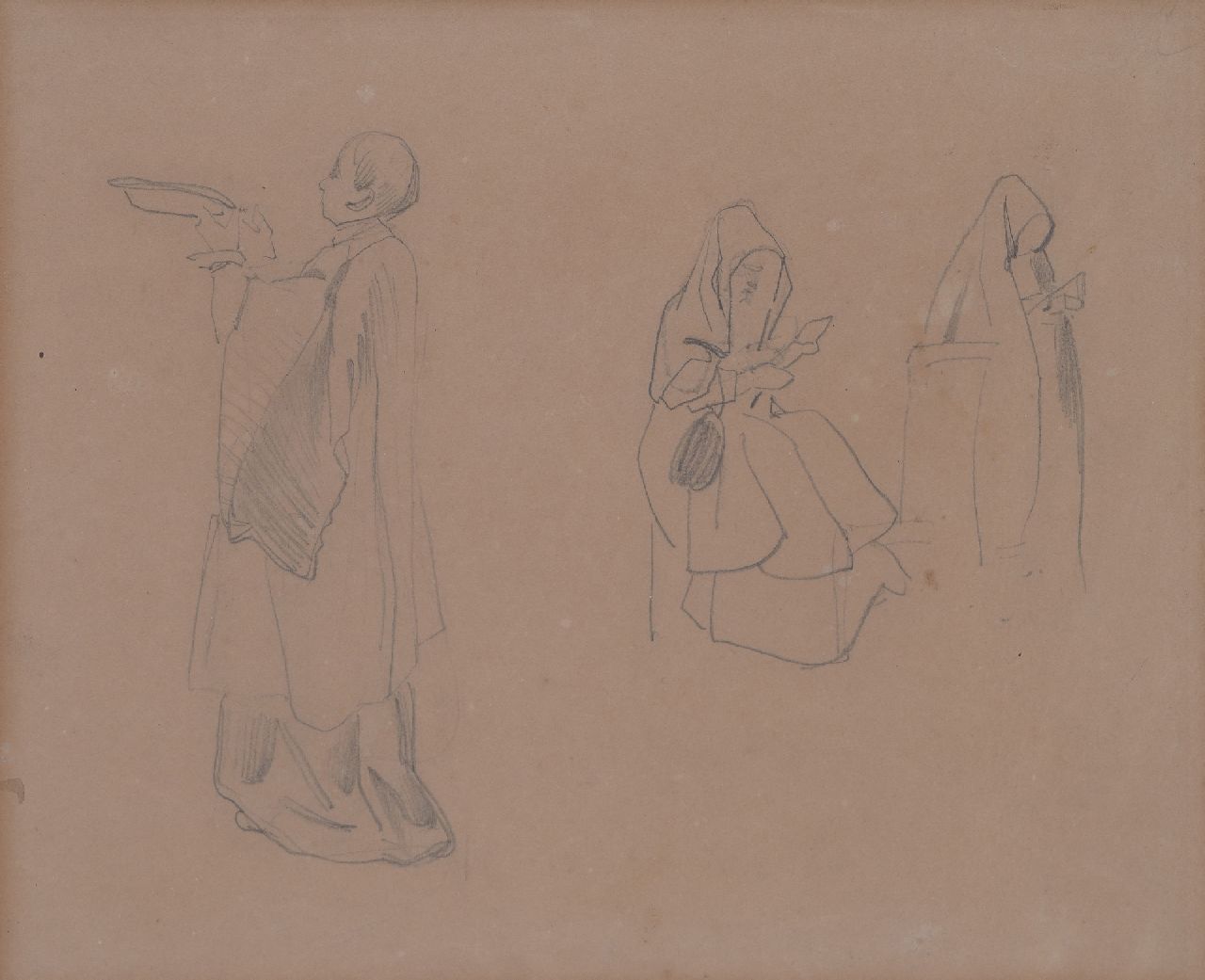 Bosboom J. | Johannes Bosboom, Studie van kloosterling en nonnen, potlood op papier 20,8 x 26,1 cm Bosboom J. | Johannes Bosboom, Studie van kloosterling en nonnen, potlood op papier 20,8 x 26,1 cm