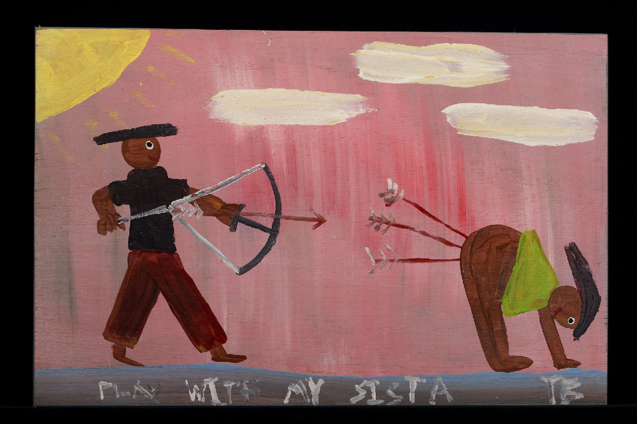 Brown T. | Timothy 'Tim' Brown, Play with my sista, acryl op paneel 37,0 x 56,0 cm, gesigneerd rechtsonder met initialen Brown T. | Timothy 'Tim' Brown, Play with my sista, acryl op paneel 37,0 x 56,0 cm, gesigneerd rechtsonder met initialen