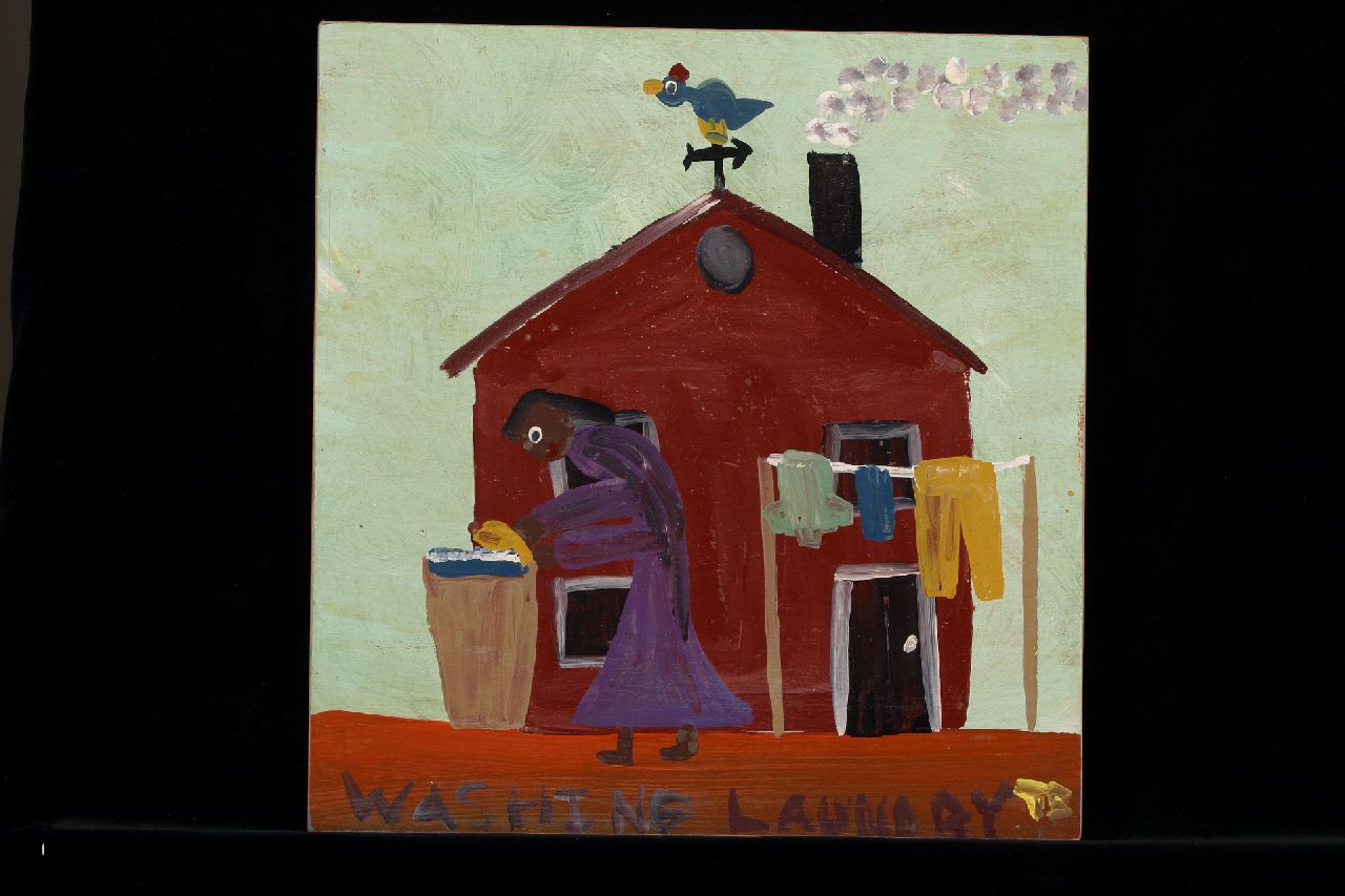 Brown T. | Timothy 'Tim' Brown, Washing laundry, acryl op paneel 40,0 x 39,0 cm, gesigneerd rechtsonder met initialen Brown T. | Timothy 'Tim' Brown, Washing laundry, acryl op paneel 40,0 x 39,0 cm, gesigneerd rechtsonder met initialen