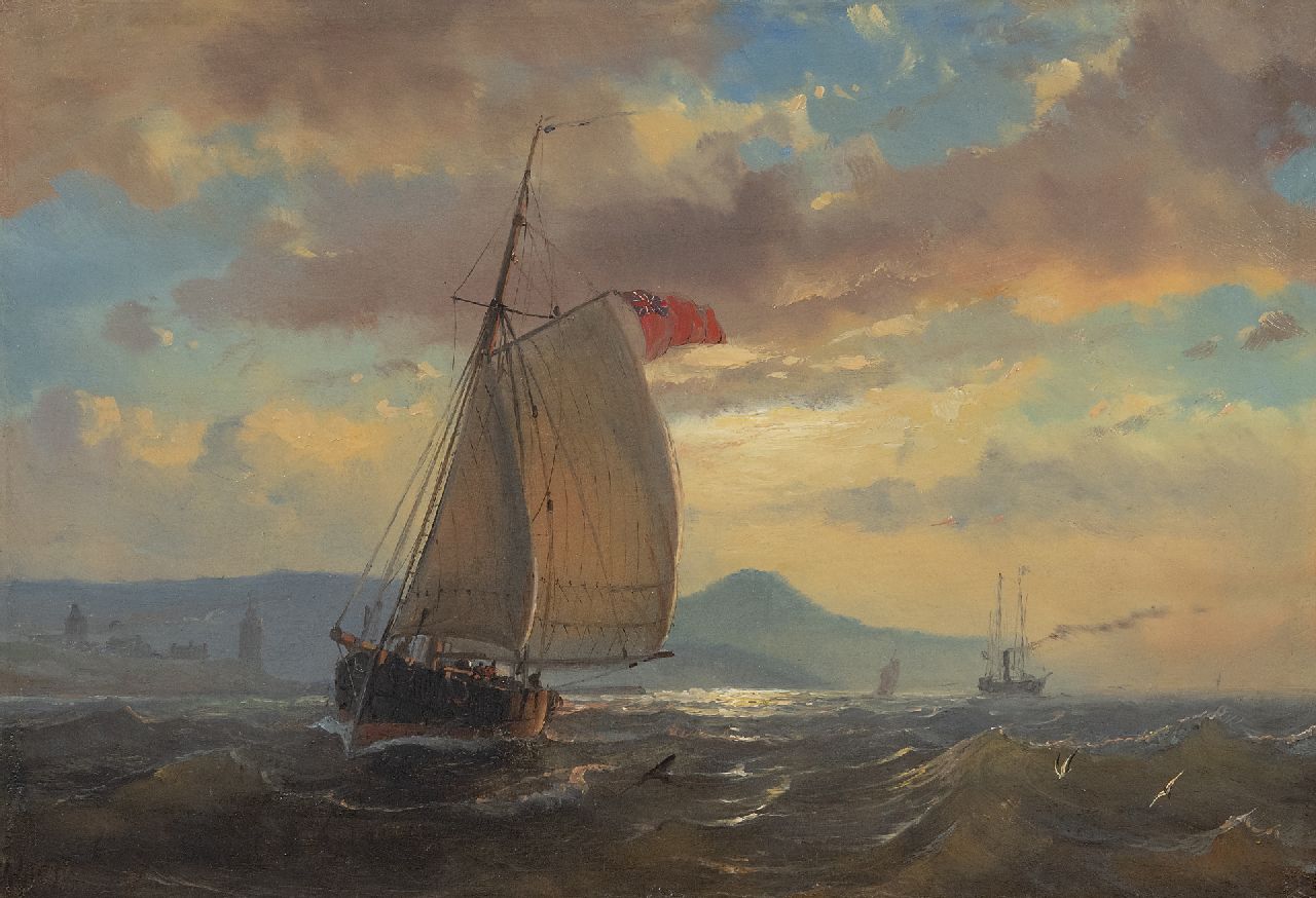 Schiedges P.P. | Petrus Paulus Schiedges | Schilderijen te koop aangeboden | Zeilschip voor de Engelse kust, olieverf op paneel 25,5 x 36,4 cm, gesigneerd linksonder en gedateerd '62 Schiedges P.P. | Petrus Paulus Schiedges | Schilderijen te koop aangeboden | Zeilschip voor de Engelse kust, olieverf op paneel 25,5 x 36,4 cm, gesigneerd linksonder en gedateerd '62