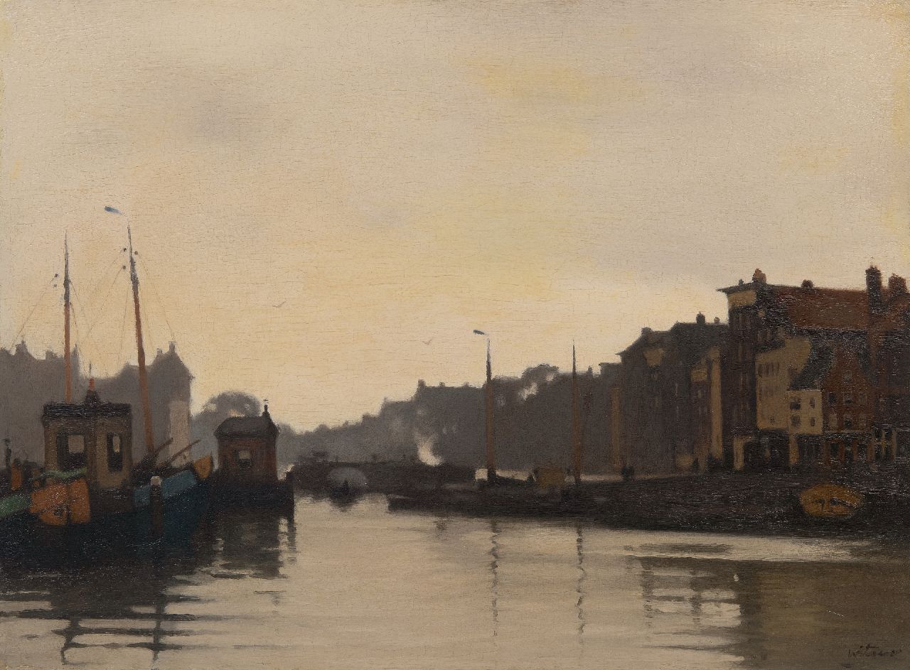 Witsen W.A. | 'Willem' Arnold Witsen | Schilderijen te koop aangeboden | Gezicht op de Waalseilandsgracht en de Kraansluis, Amsterdam, olieverf op doek 51,4 x 69,2 cm, gesigneerd rechtsonder en te dateren 1911-1913 Witsen W.A. | 'Willem' Arnold Witsen | Schilderijen te koop aangeboden | Gezicht op de Waalseilandsgracht en de Kraansluis, Amsterdam, olieverf op doek 51,4 x 69,2 cm, gesigneerd rechtsonder en te dateren 1911-1913