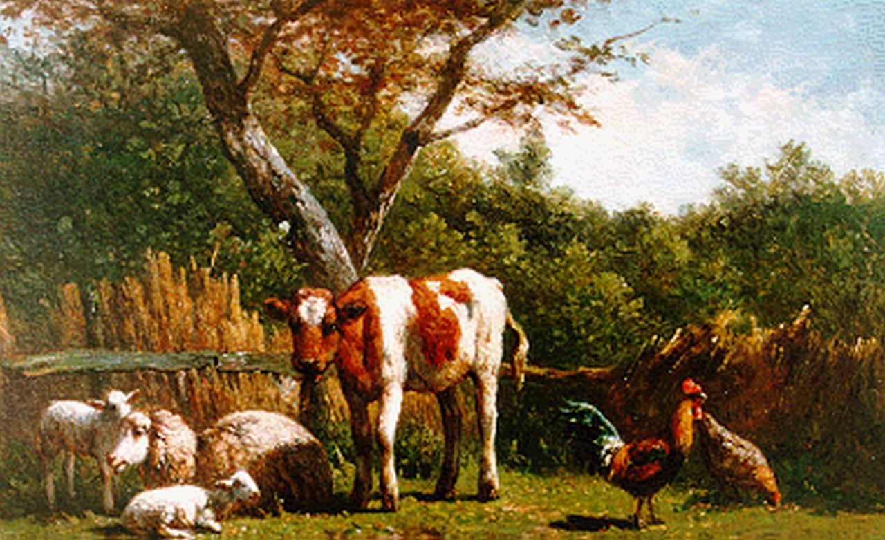 Berg S. van den | Simon van den Berg, Vee bij een hekje, olieverf op paneel 21,3 x 30,3 cm, gesigneerd linksonder Berg S. van den | Simon van den Berg, Vee bij een hekje, olieverf op paneel 21,3 x 30,3 cm, gesigneerd linksonder
