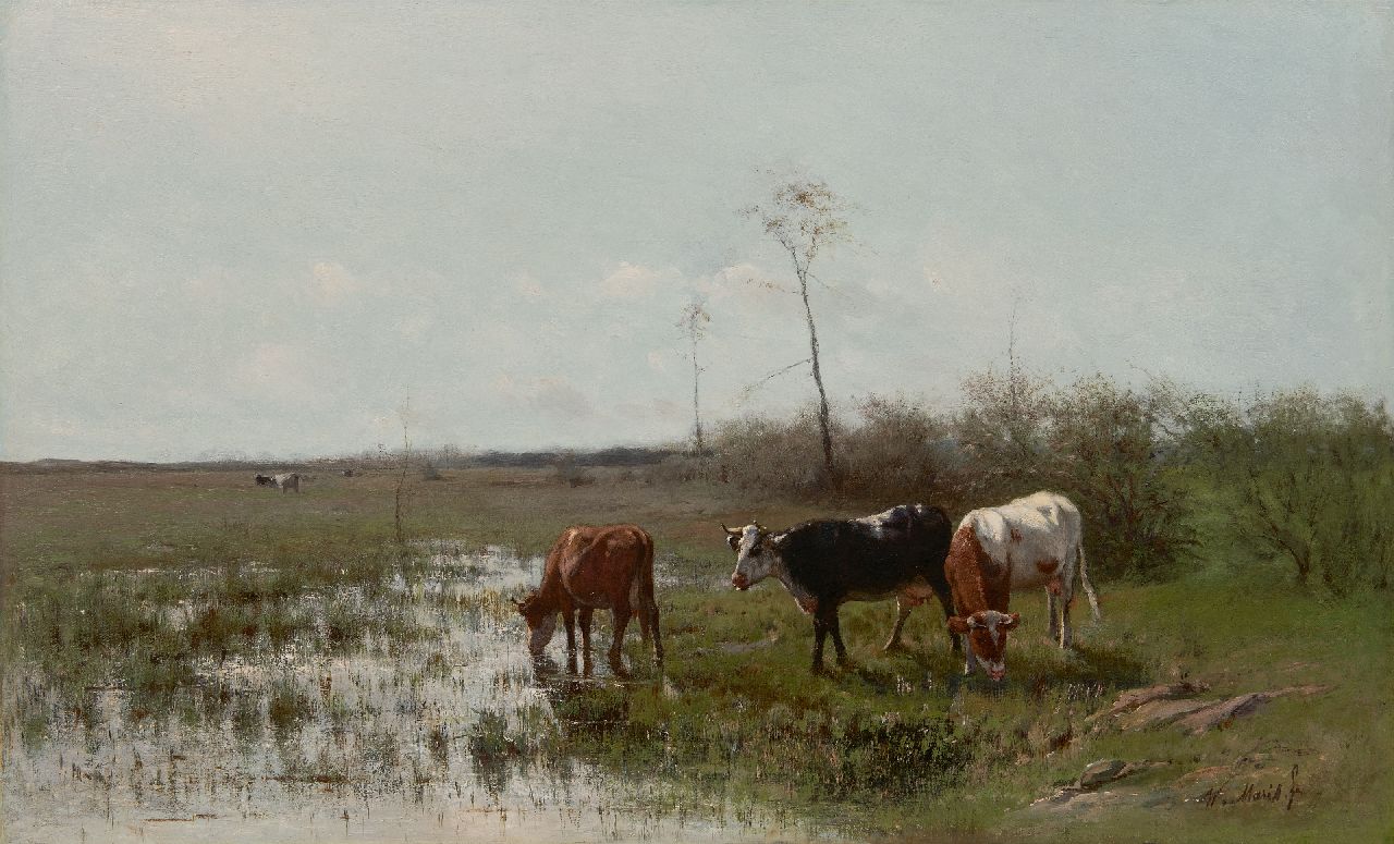 Maris W. | Willem Maris, Grazende koeien aan het water, olieverf op doek 49,8 x 89,9 cm, gesigneerd rechtsonder Maris W. | Willem Maris, Grazende koeien aan het water, olieverf op doek 49,8 x 89,9 cm, gesigneerd rechtsonder