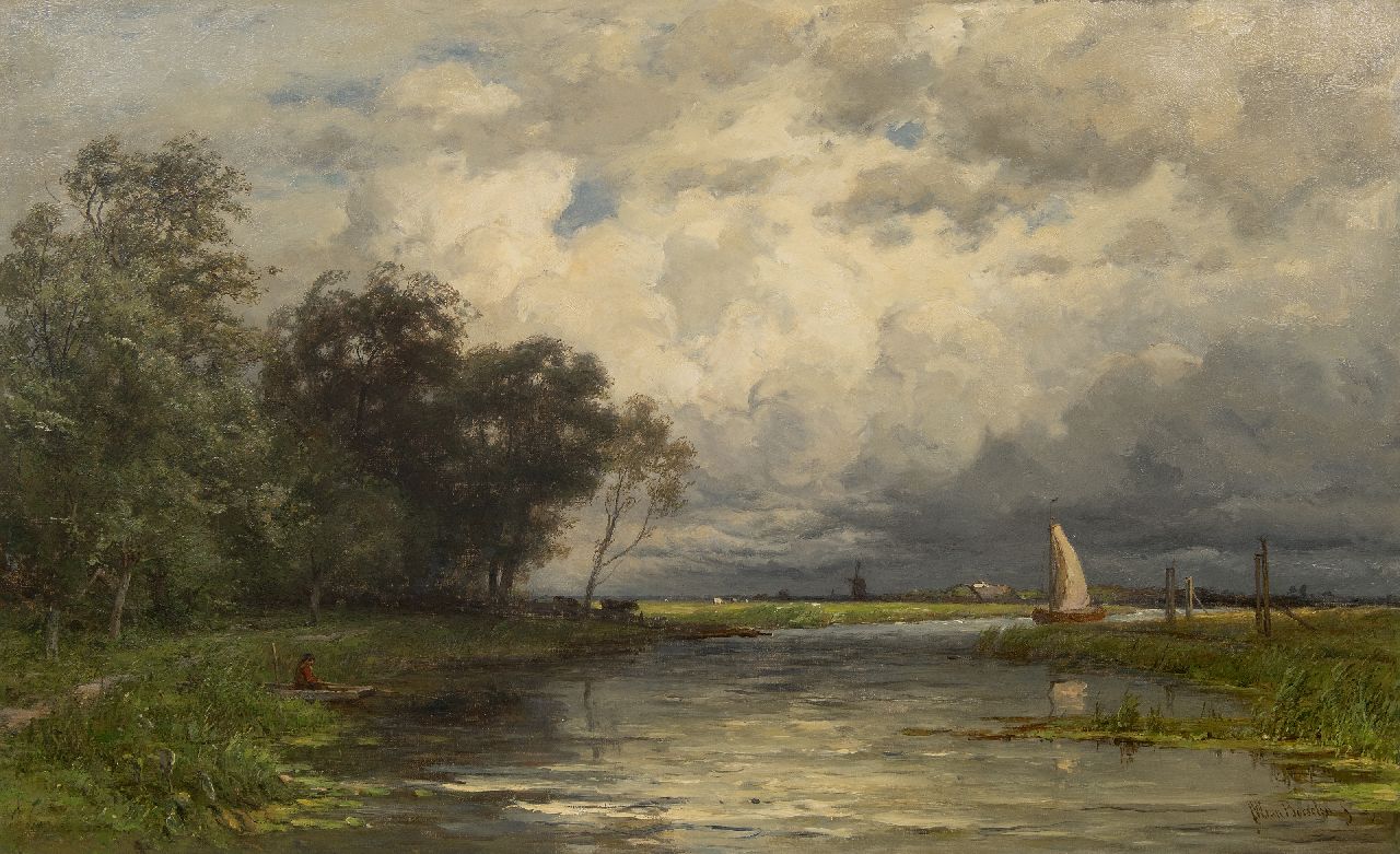 Borselen J.W. van | Jan Willem van Borselen | Schilderijen te koop aangeboden | Plasgezicht bij Nieuwkoop bij 'buiig weer', olieverf op doek 66,1 x 106,3 cm, gesigneerd rechtsonder Borselen J.W. van | Jan Willem van Borselen | Schilderijen te koop aangeboden | Plasgezicht bij Nieuwkoop bij 'buiig weer', olieverf op doek 66,1 x 106,3 cm, gesigneerd rechtsonder