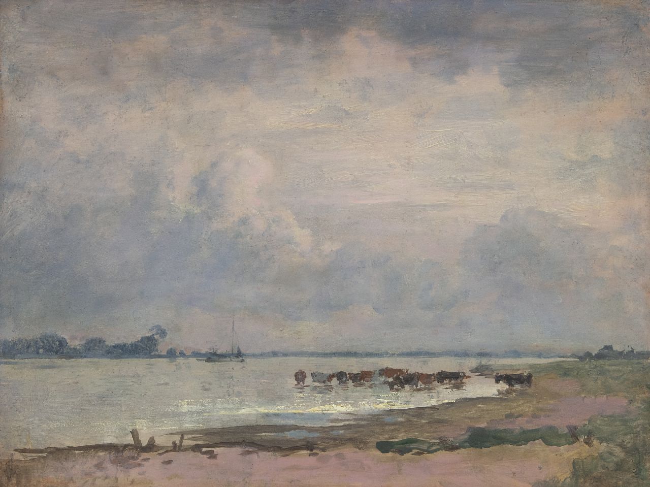 Voerman sr. J. | Jan Voerman sr. | Schilderijen te koop aangeboden | Gezicht op de IJssel met wadende koeien, olieverf op paneel 31,4 x 41,2 cm Voerman sr. J. | Jan Voerman sr. | Schilderijen te koop aangeboden | Gezicht op de IJssel met wadende koeien, olieverf op paneel 31,4 x 41,2 cm