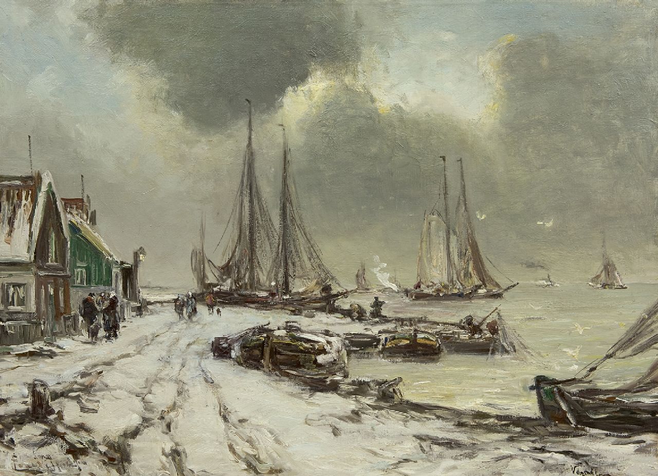 Apol L.F.H. | Lodewijk Franciscus Hendrik 'Louis' Apol | Schilderijen te koop aangeboden | Winters gezicht met vissersboten op de Zuiderzee, olieverf op doek 55,3 x 75,3 cm, gesigneerd linksonder Apol L.F.H. | Lodewijk Franciscus Hendrik 'Louis' Apol | Schilderijen te koop aangeboden | Winters gezicht met vissersboten op de Zuiderzee, olieverf op doek 55,3 x 75,3 cm, gesigneerd linksonder