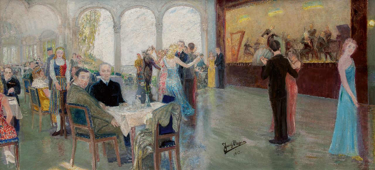 Repin J.I. | Jurij Ilich Repin | Schilderijen te koop aangeboden | Diner dansant at Hotel Kämp in Helsinki, olieverf op doek 139,0 x 300,0 cm, gesigneerd middenonder en gedateerd 1943 Repin J.I. | Jurij Ilich Repin | Schilderijen te koop aangeboden | Diner dansant at Hotel Kämp in Helsinki, olieverf op doek 139,0 x 300,0 cm, gesigneerd middenonder en gedateerd 1943