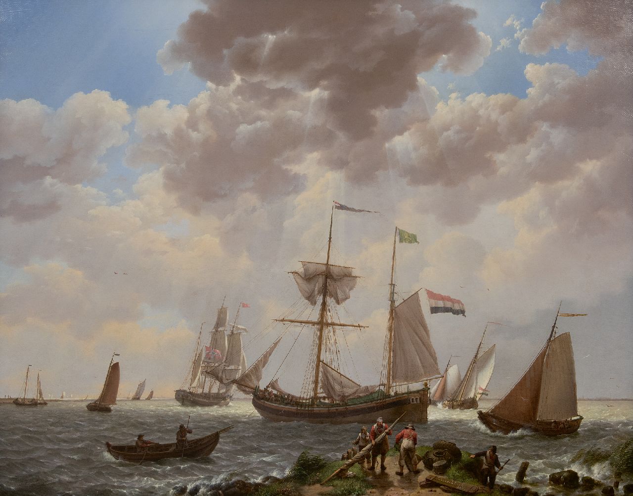 Koekkoek J.H. | Johannes Hermanus Koekkoek | Schilderijen te koop aangeboden | Laverende schepen voor de kust, olieverf op doek 57,3 x 72,0 cm, gesigneerd rechtsonder en gedateerd 1831 Koekkoek J.H. | Johannes Hermanus Koekkoek | Schilderijen te koop aangeboden | Laverende schepen voor de kust, olieverf op doek 57,3 x 72,0 cm, gesigneerd rechtsonder en gedateerd 1831