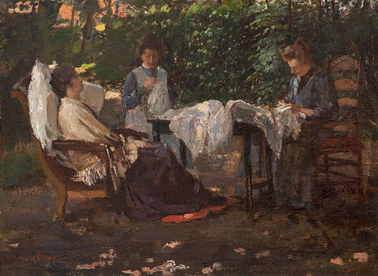 Oerder F.D.  | 'Frans' David Oerder, Een rustige middag in lommerrijke tuin, olieverf op doek 37,3 x 50,5 cm, gesigneerd linksonder