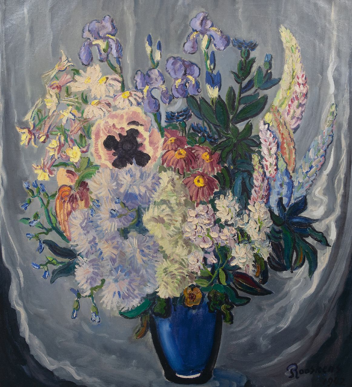 Rooskens J.A. | Joseph Antoon 'Anton' Rooskens | Schilderijen te koop aangeboden | Bloemstilleven, olieverf op doek 114,4 x 104,5 cm, gesigneerd rechtsonder en gedateerd 1942 Rooskens J.A. | Joseph Antoon 'Anton' Rooskens | Schilderijen te koop aangeboden | Bloemstilleven, olieverf op doek 114,4 x 104,5 cm, gesigneerd rechtsonder en gedateerd 1942