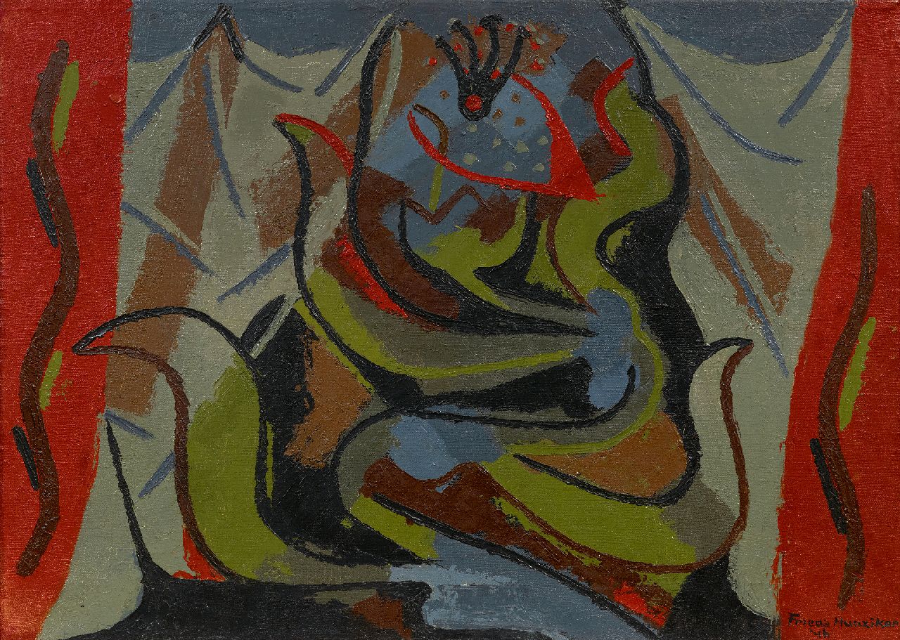 Hunziker F. | Frieda Hunziker, Compositie planten, olieverf op doek 49,8 x 70,1 cm, gesigneerd rechtsonder en gedateerd '46 Hunziker F. | Frieda Hunziker, Compositie planten, olieverf op doek 49,8 x 70,1 cm, gesigneerd rechtsonder en gedateerd '46
